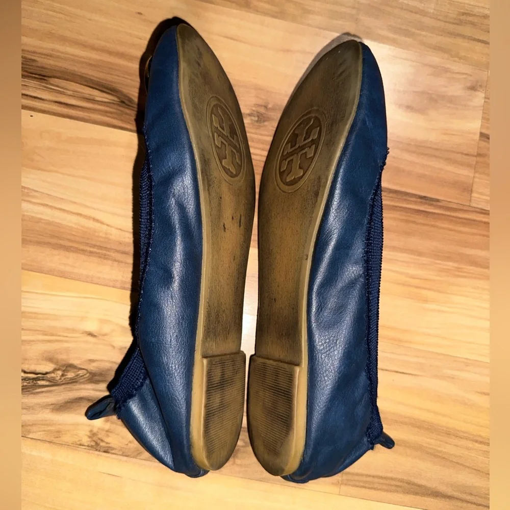 Tory Burch Navy Flats with Gold Emblem
